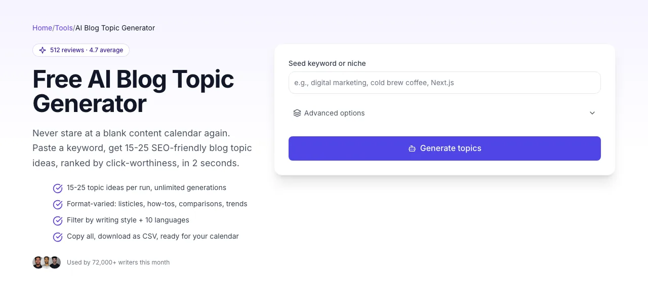 Empty AI Blog Topic Generator before any input