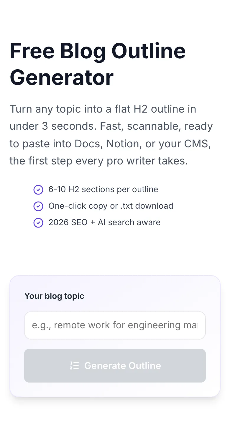 Empty Blog Outline Generator before any input