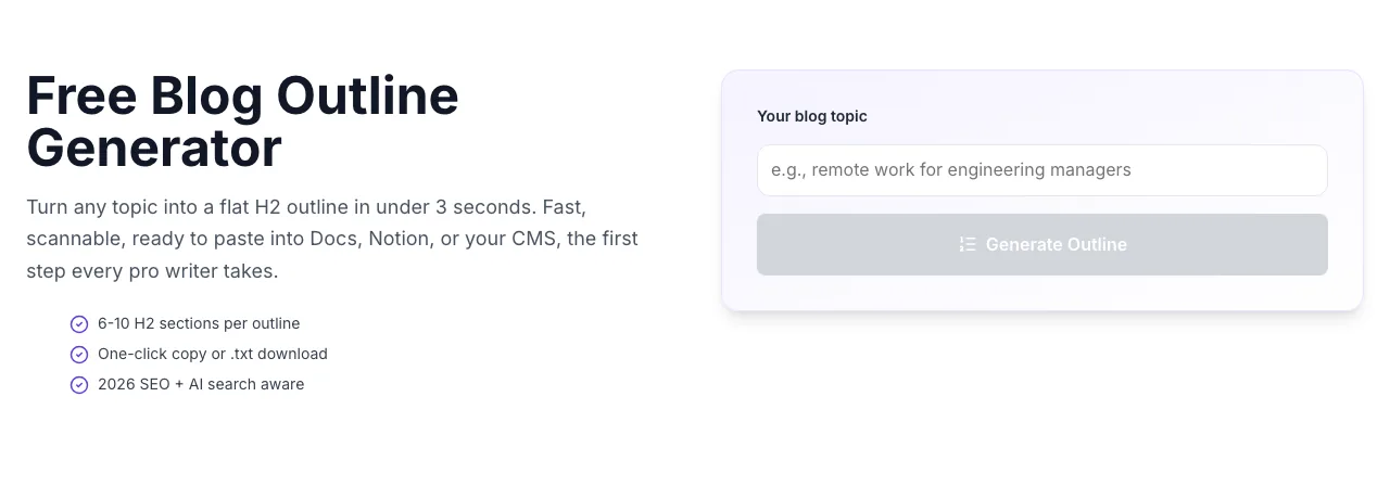 Empty Blog Outline Generator before any input