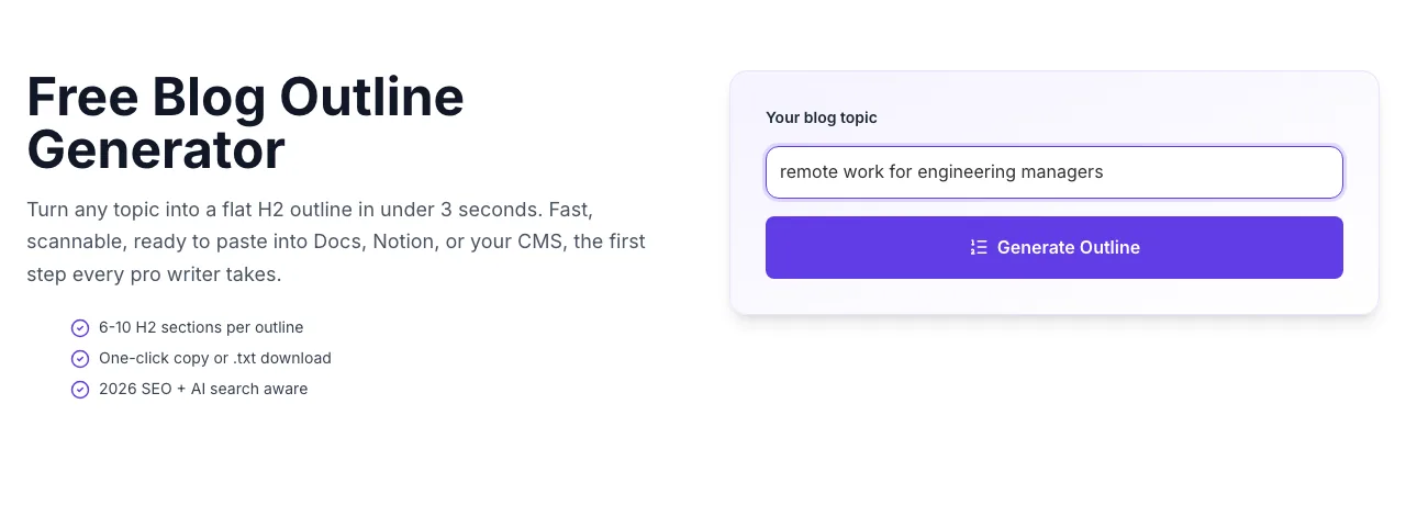 Blog Outline Generator with input filled in