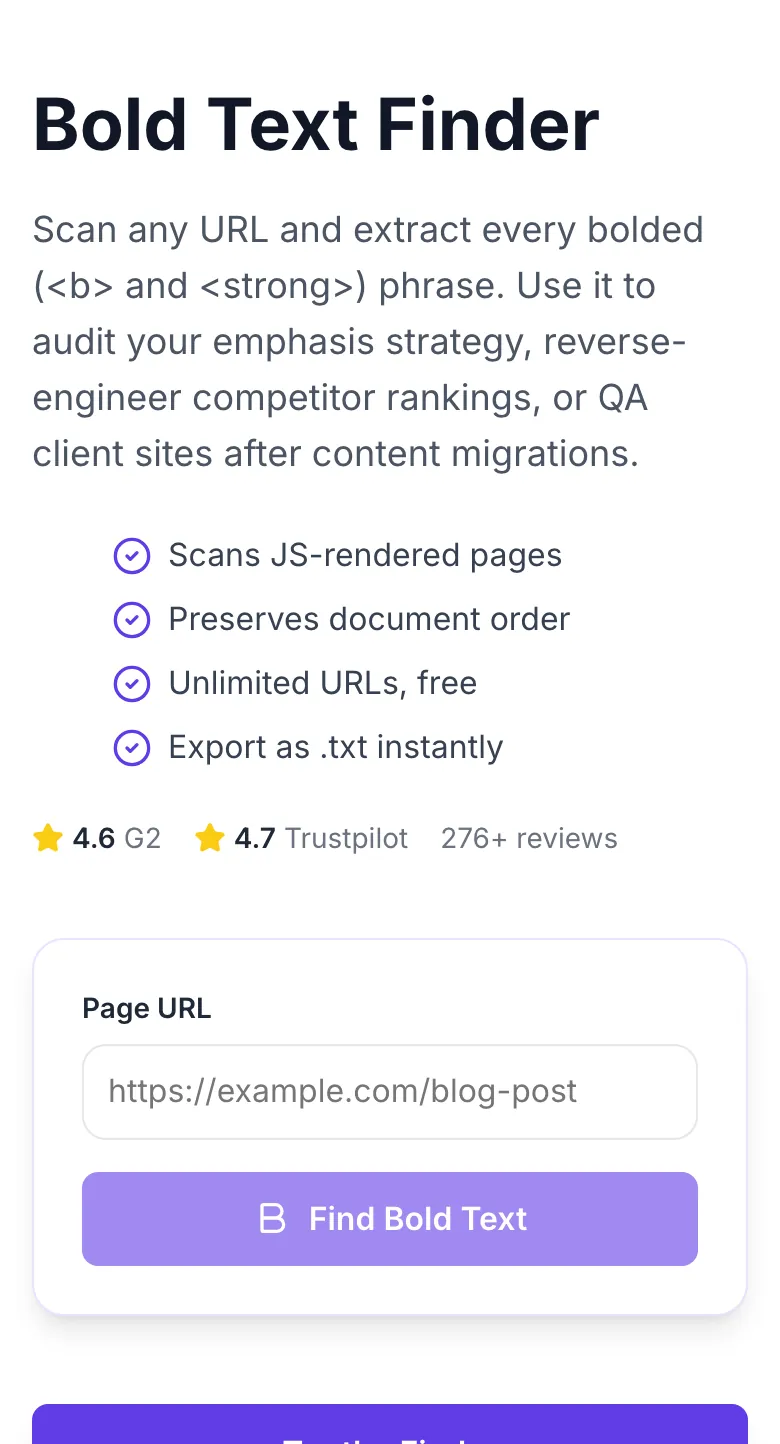 Empty Bold Text Finder before any input