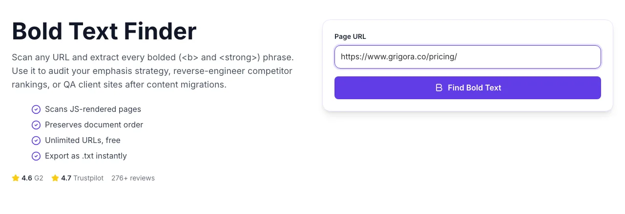 Bold Text Finder with input filled in