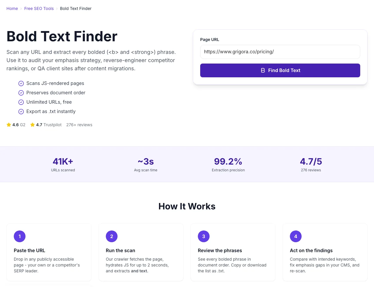 Bold Text Finder showing its result