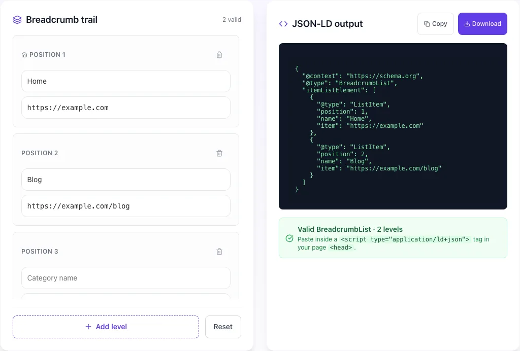 Empty Breadcrumb Schema Generator before any input