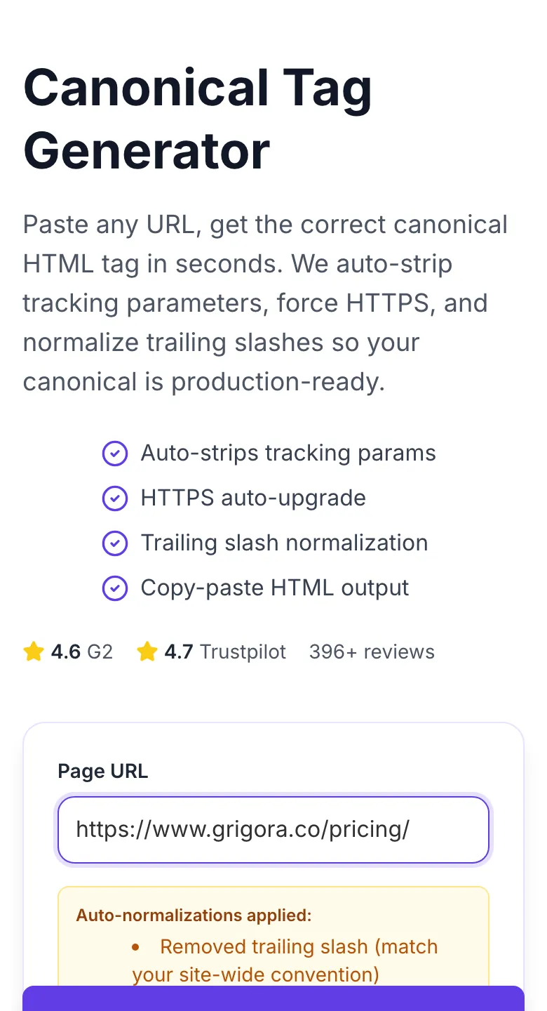 Canonical Tag Generator with input filled in