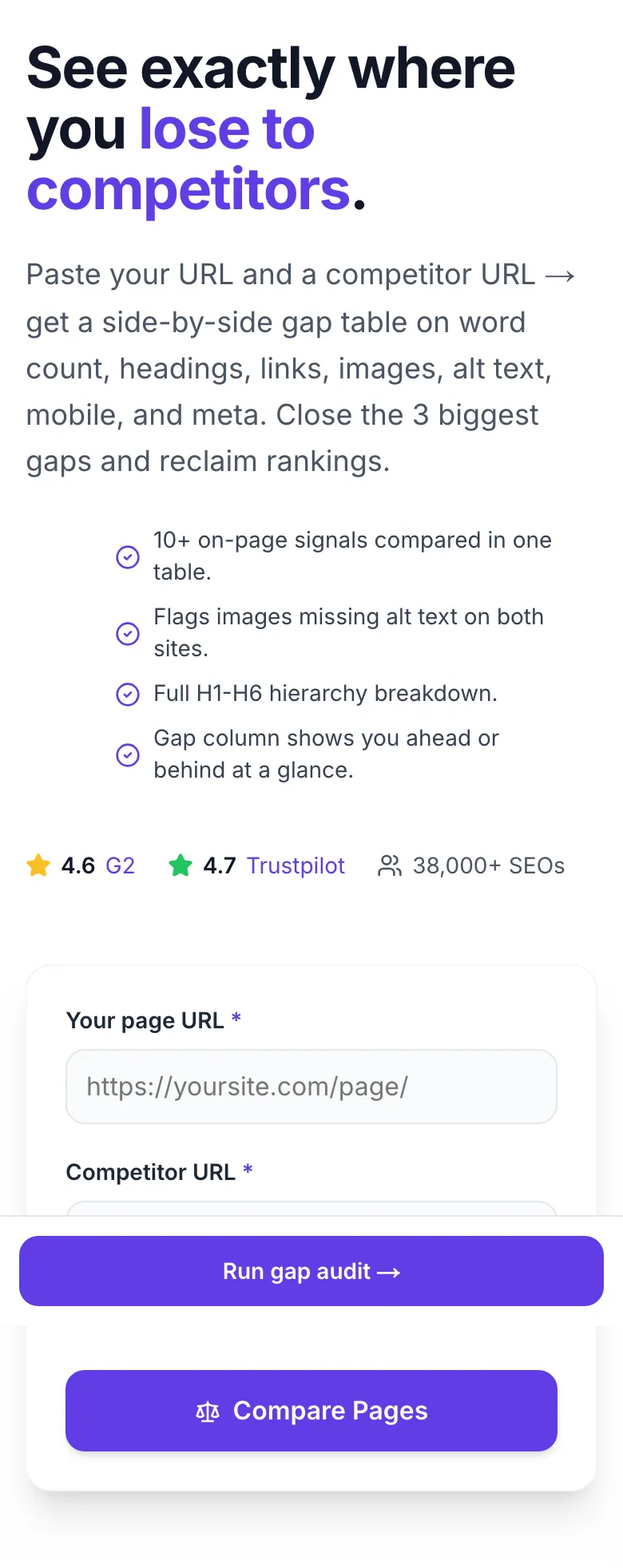 Empty Competitor Page Analyzer before any input