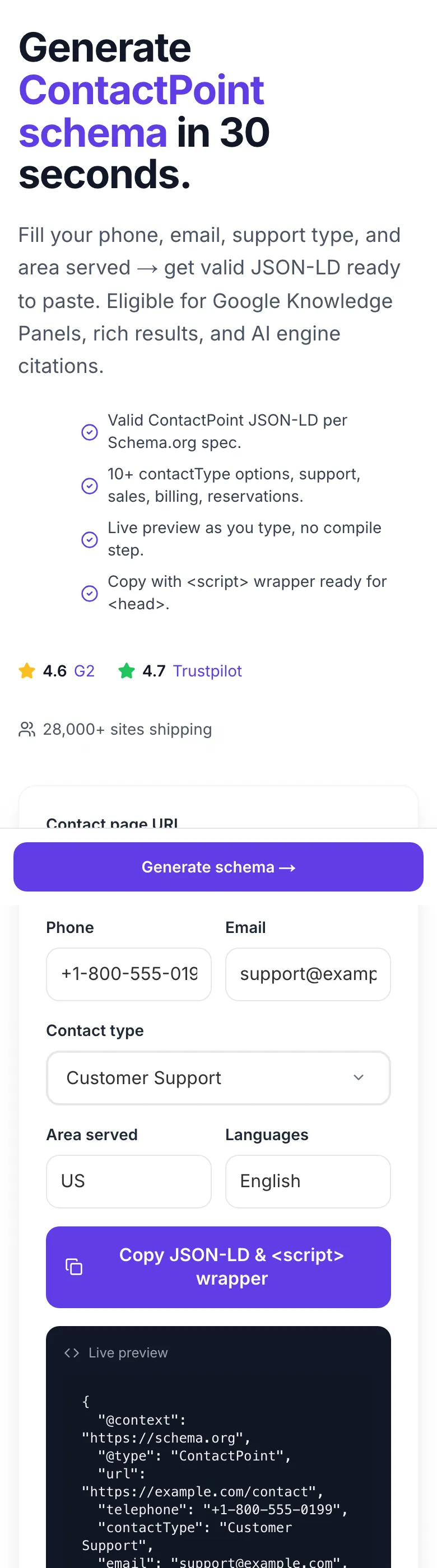 Empty Contact Schema Generator before any input