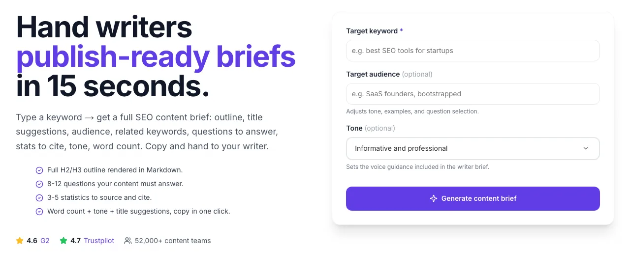 Empty Content Brief Generator before any input