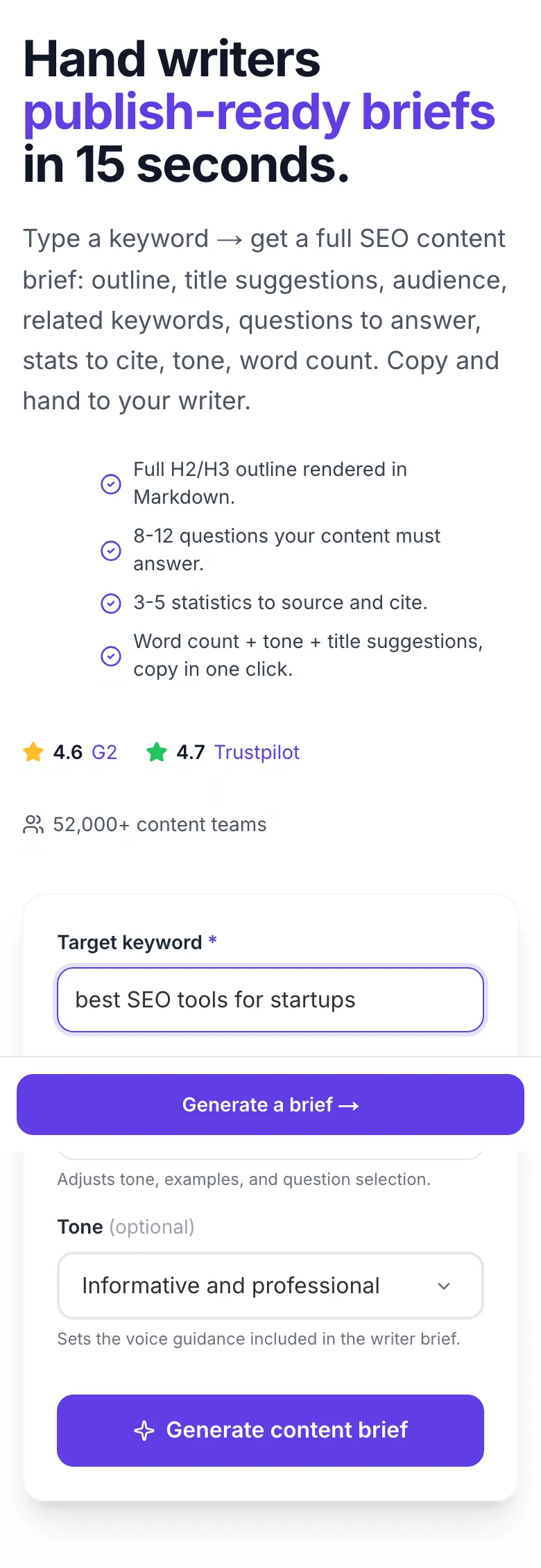 Content Brief Generator with input filled in