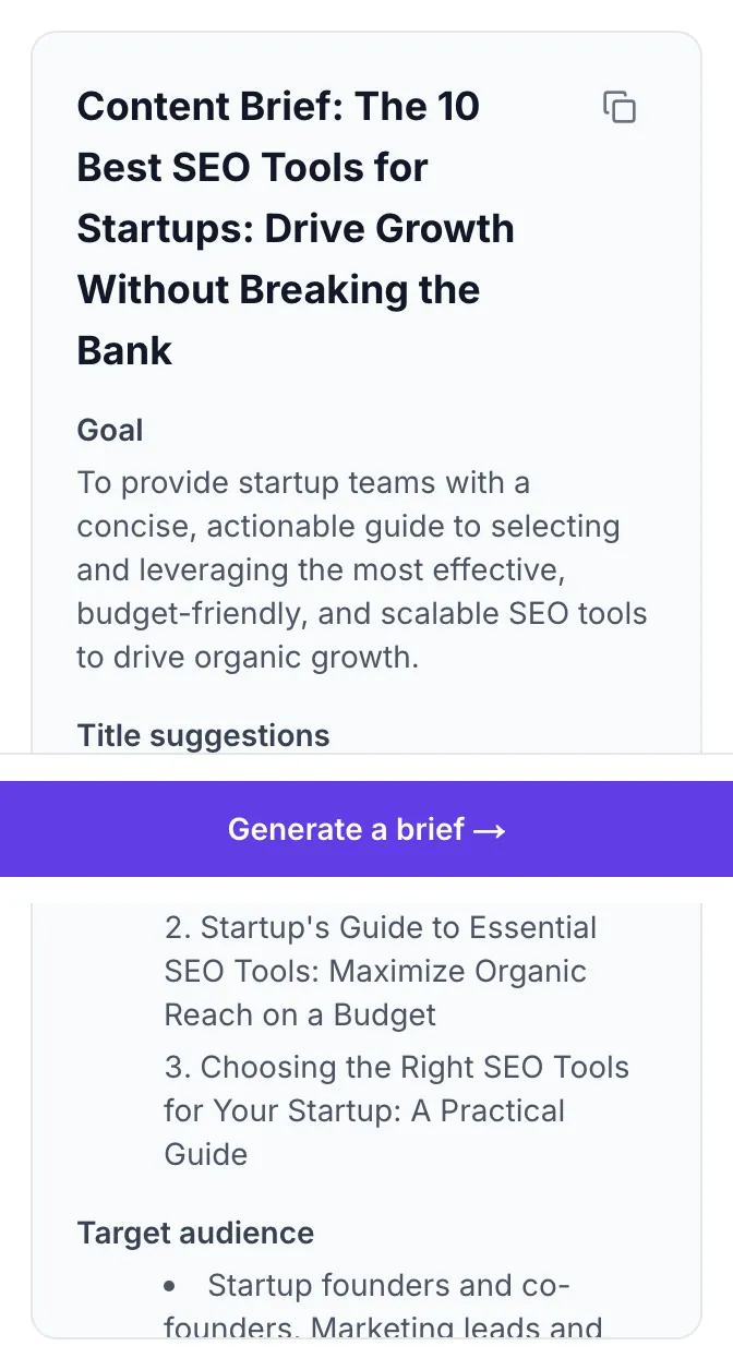 Content Brief Generator showing its result