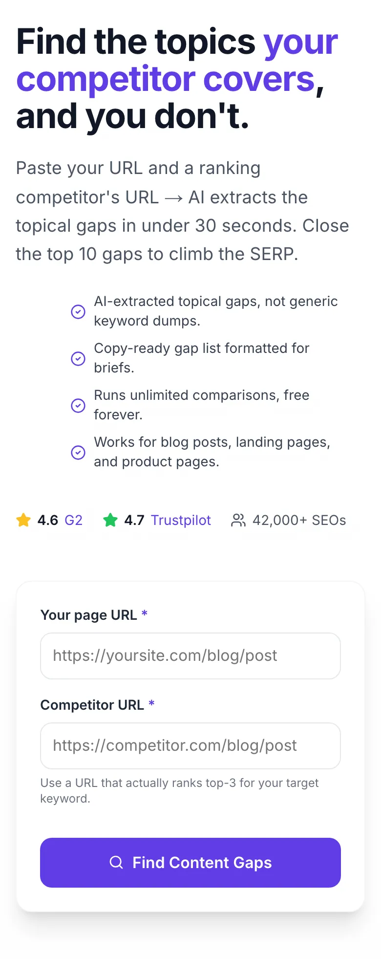Empty Content Gap Finder Lite before any input