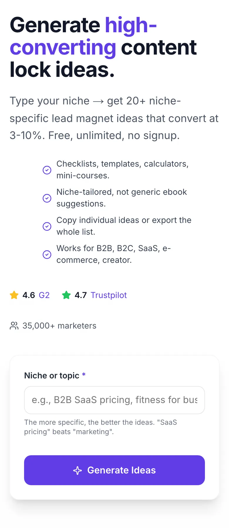 Empty Content Lock Ideas Generator before any input