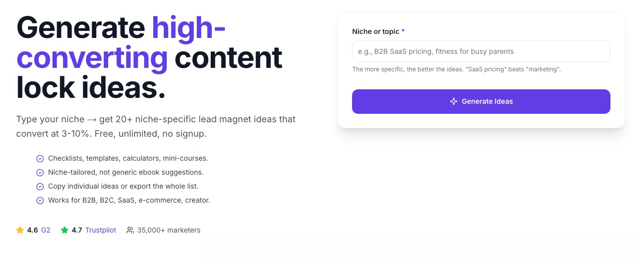 Empty Content Lock Ideas Generator before any input