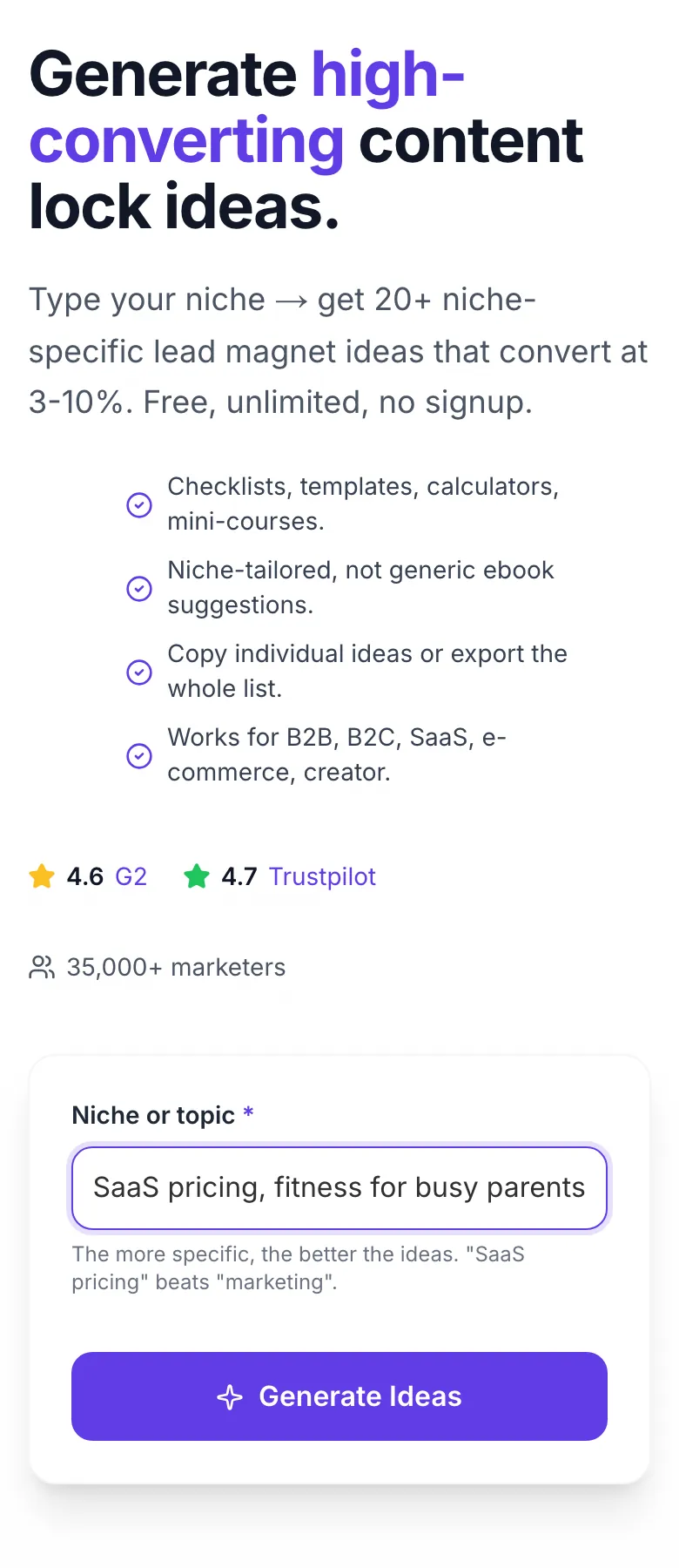 Content Lock Ideas Generator with input filled in