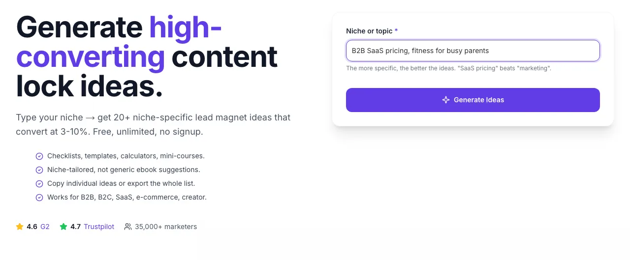 Content Lock Ideas Generator with input filled in