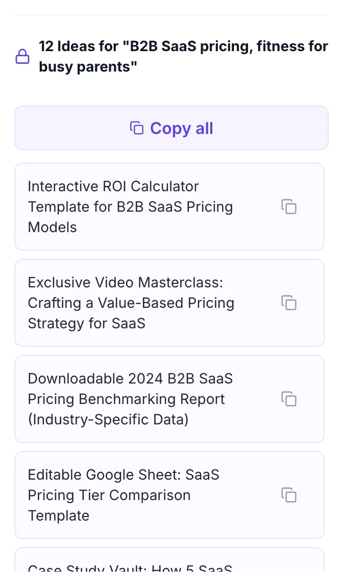 Content Lock Ideas Generator showing its result