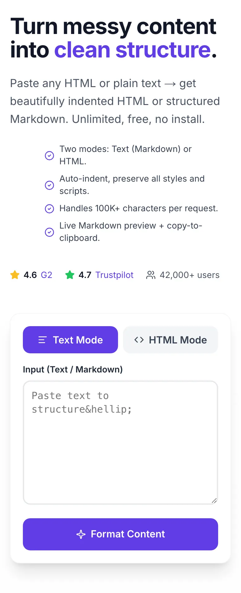 Empty Content Structure Formatter before any input