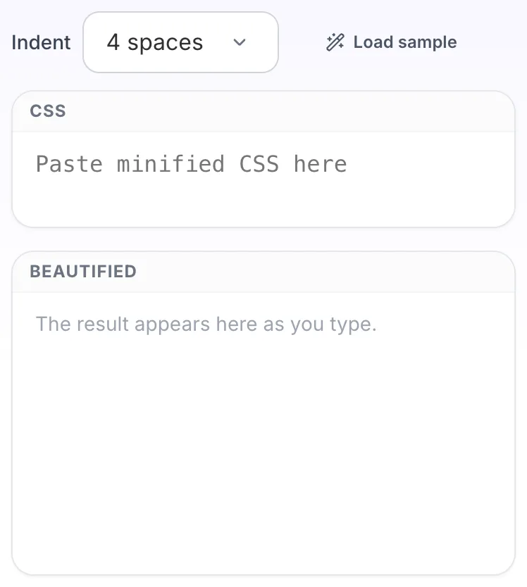 Empty CSS Beautifier before any input