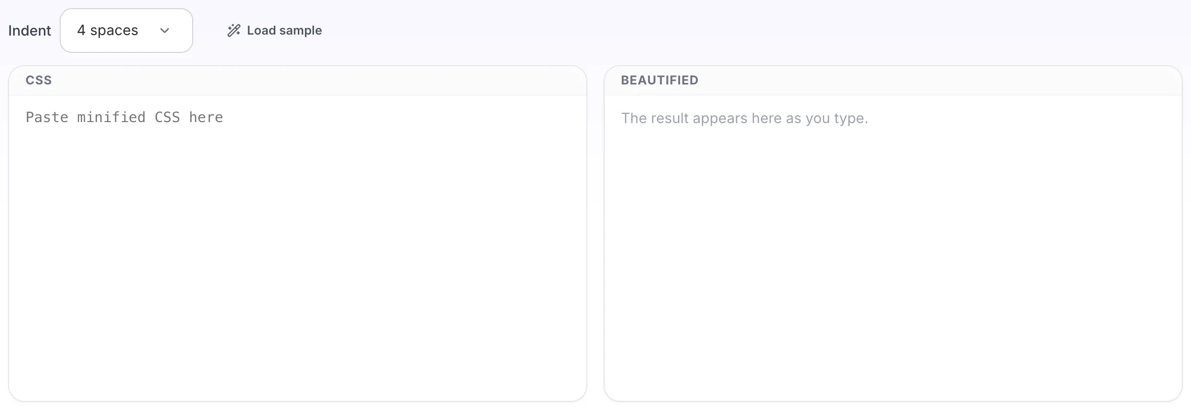 Empty CSS Beautifier before any input