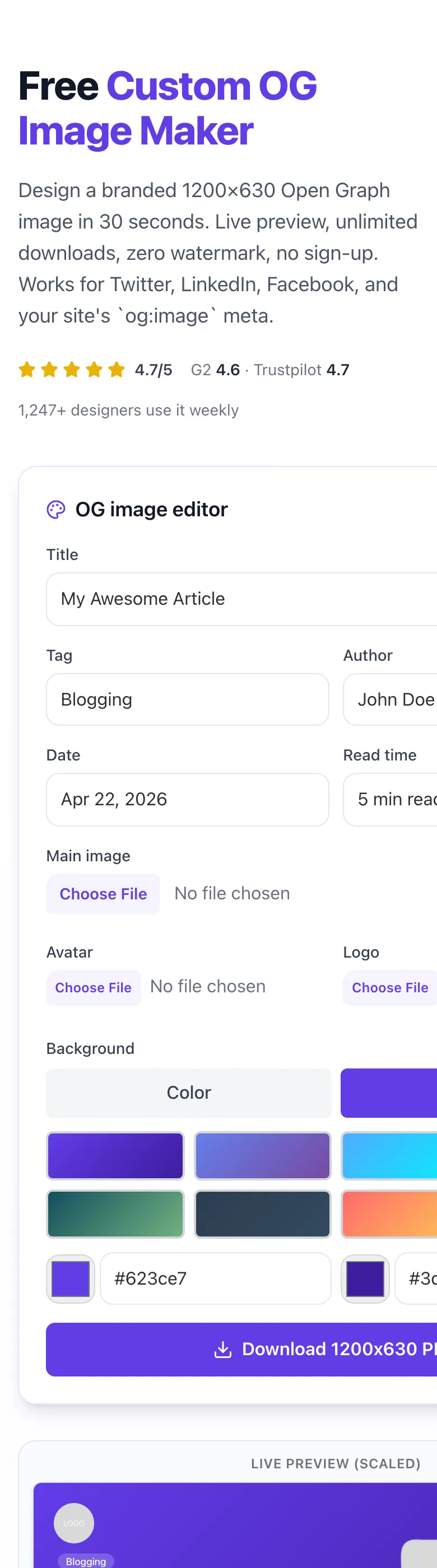 Empty Custom OG Image Maker before any input
