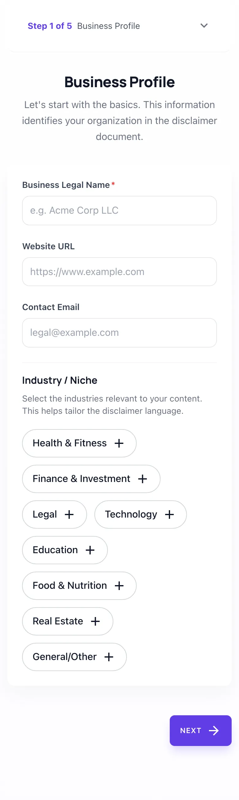 Empty Disclaimer Generator before any input
