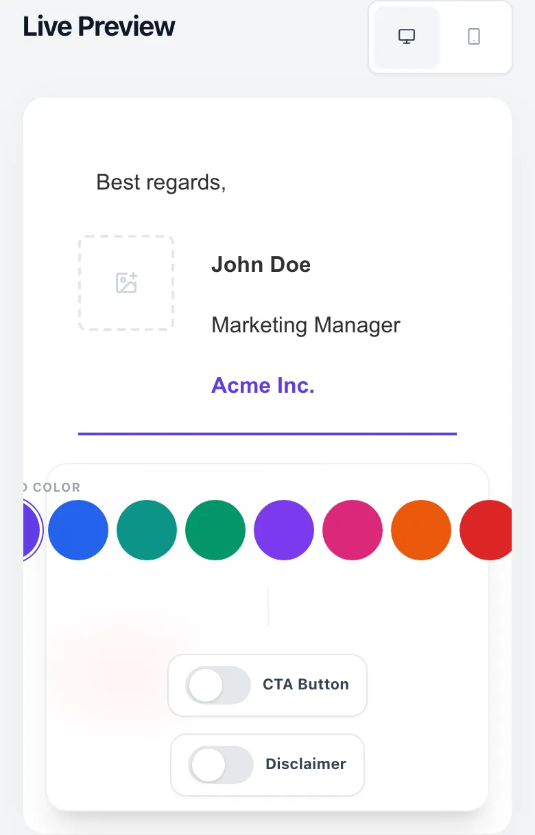 Empty Email Signature Generator before any input