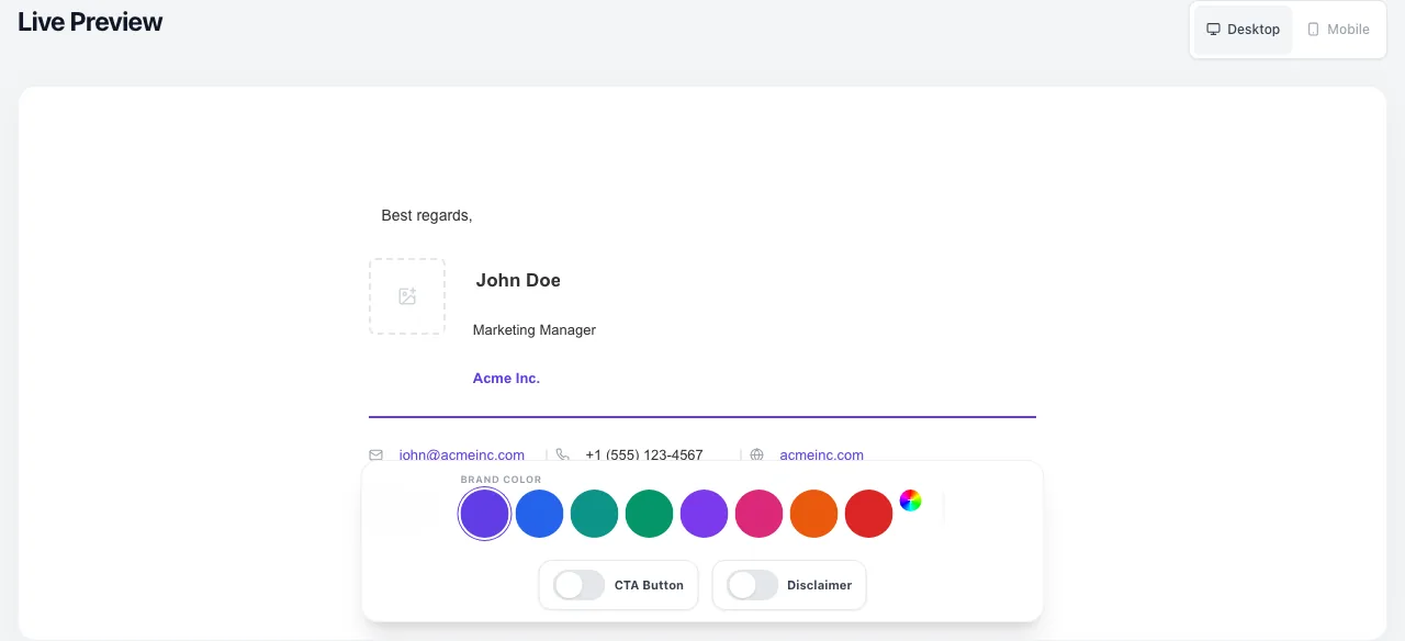 Empty Email Signature Generator before any input