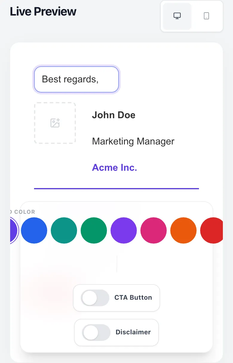Email Signature Generator with input filled in