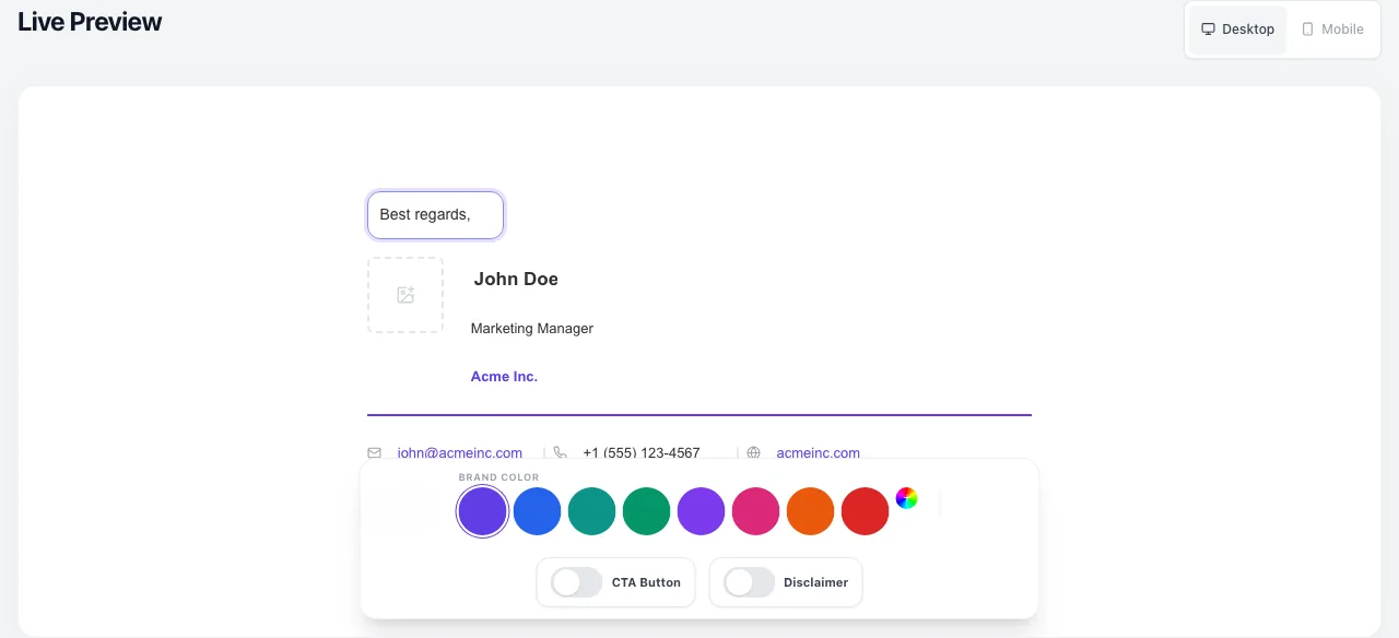 Email Signature Generator with input filled in
