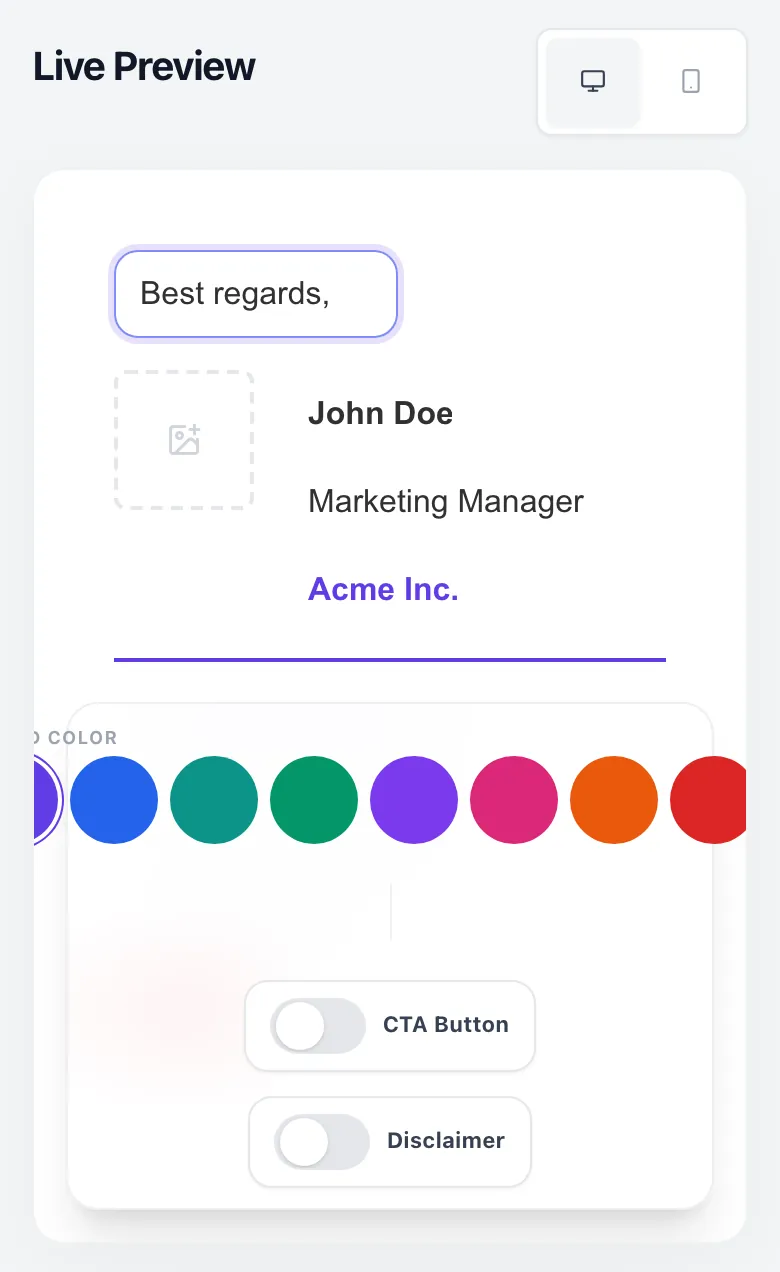 Email Signature Generator showing its result