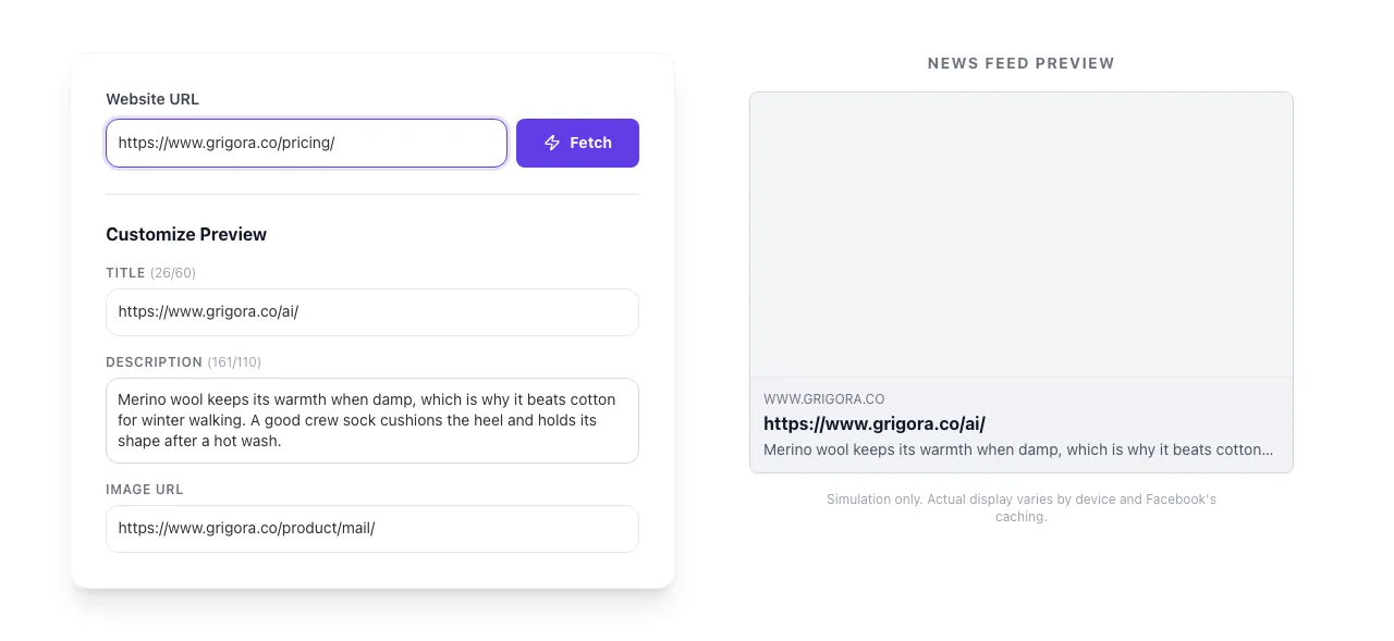 Facebook Share Preview with input filled in