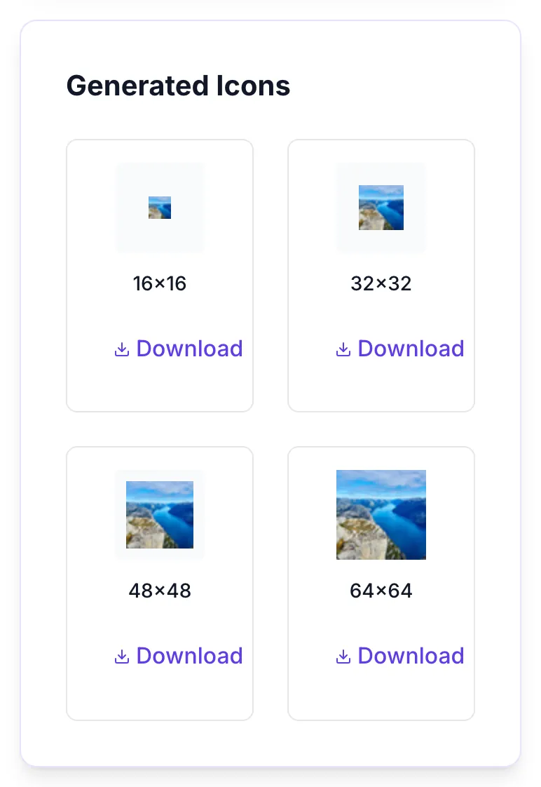 Favicon Size Generator showing its result