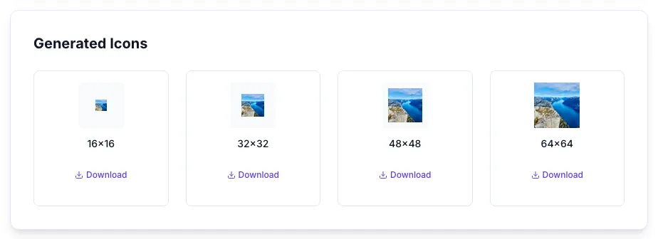 Favicon Size Generator showing its result