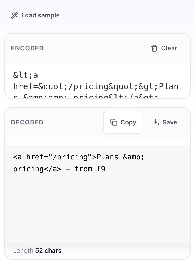 HTML Decoder with input in place
