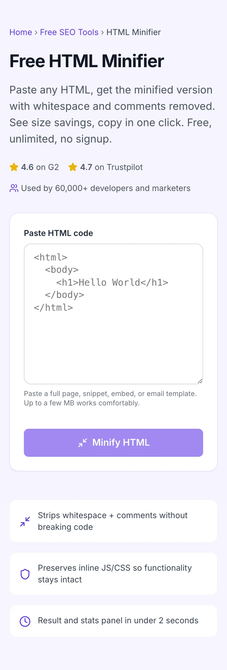 Empty HTML Minifier before any input