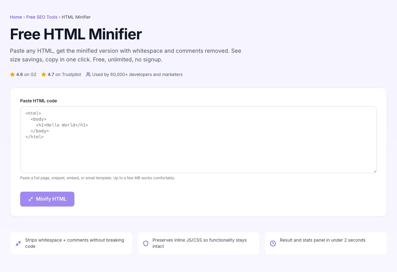Empty HTML Minifier before any input