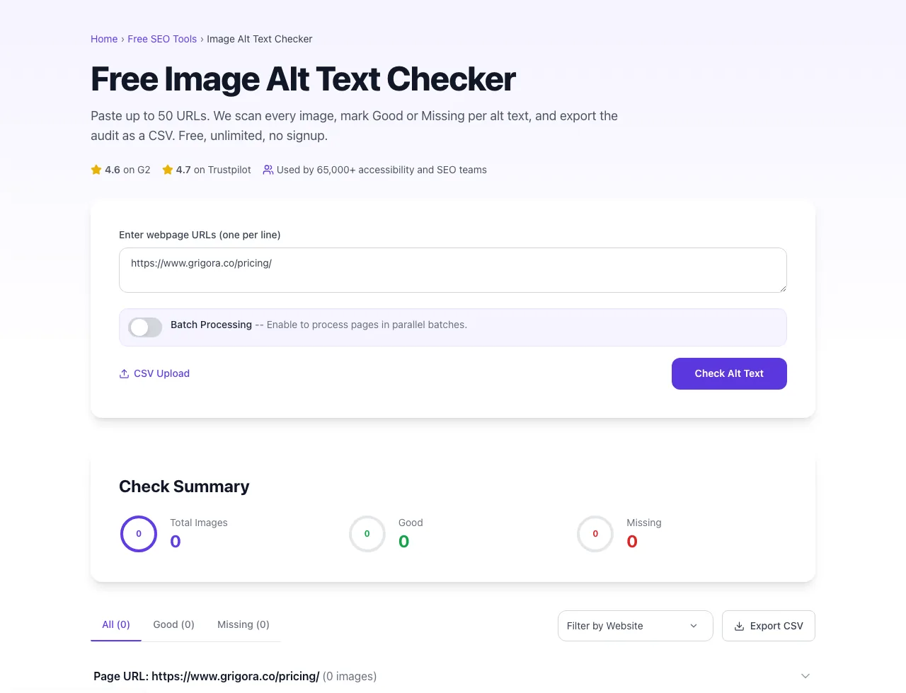 Image Alt Text Checker showing its result