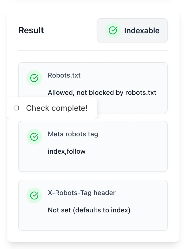 Indexability Checker showing its result