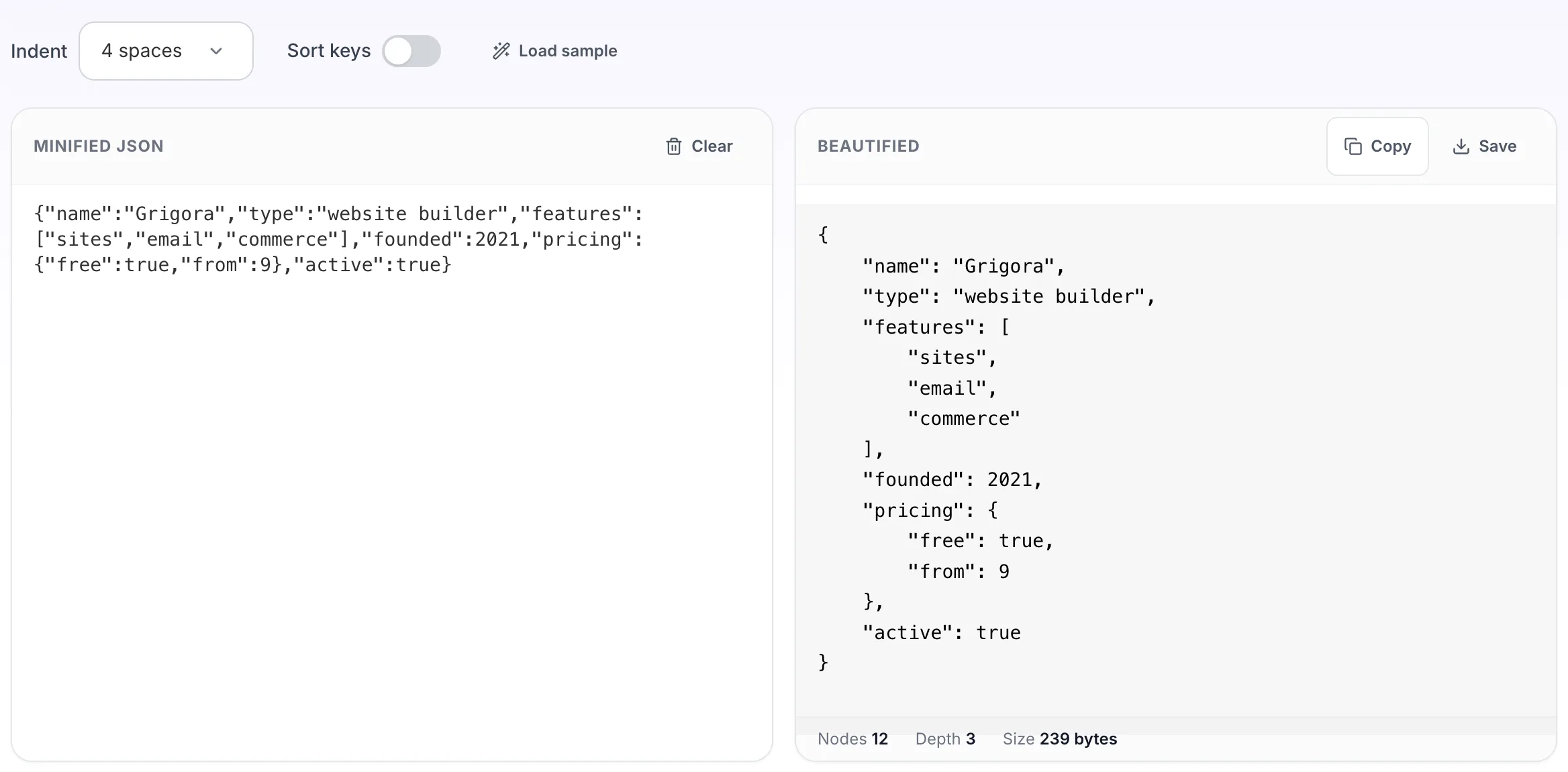 JSON Beautifier with input in place