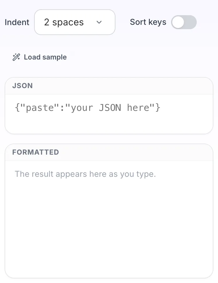 Empty JSON Formatter before any input