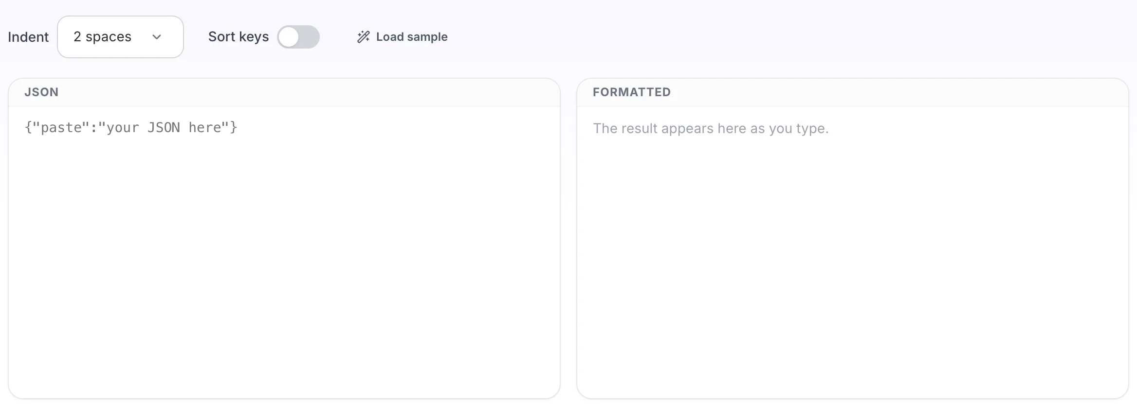 Empty JSON Formatter before any input