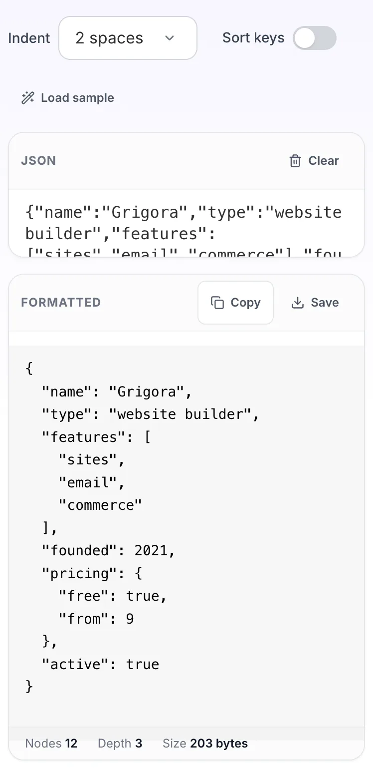 JSON Formatter showing its result