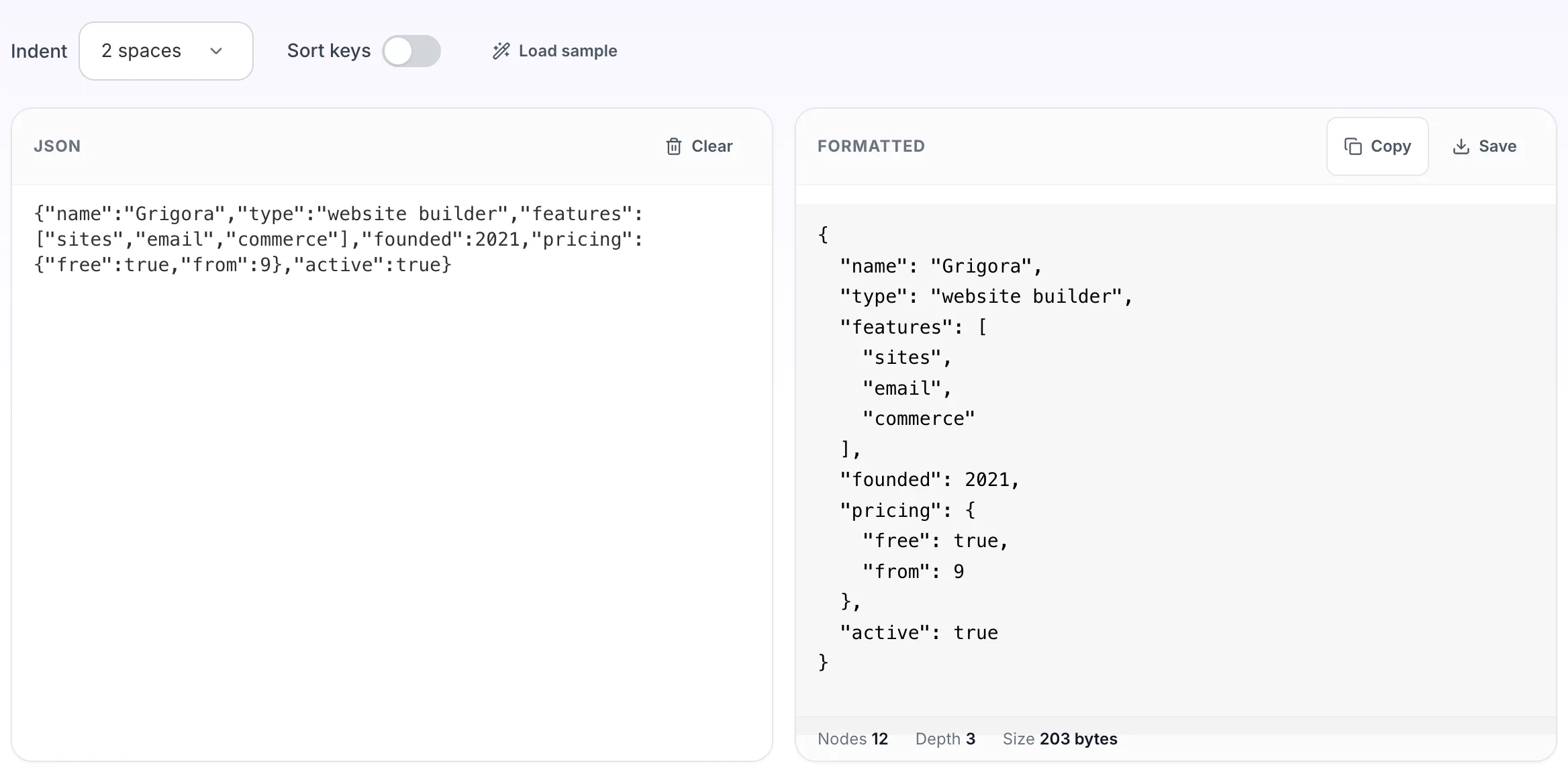 JSON Formatter showing its result