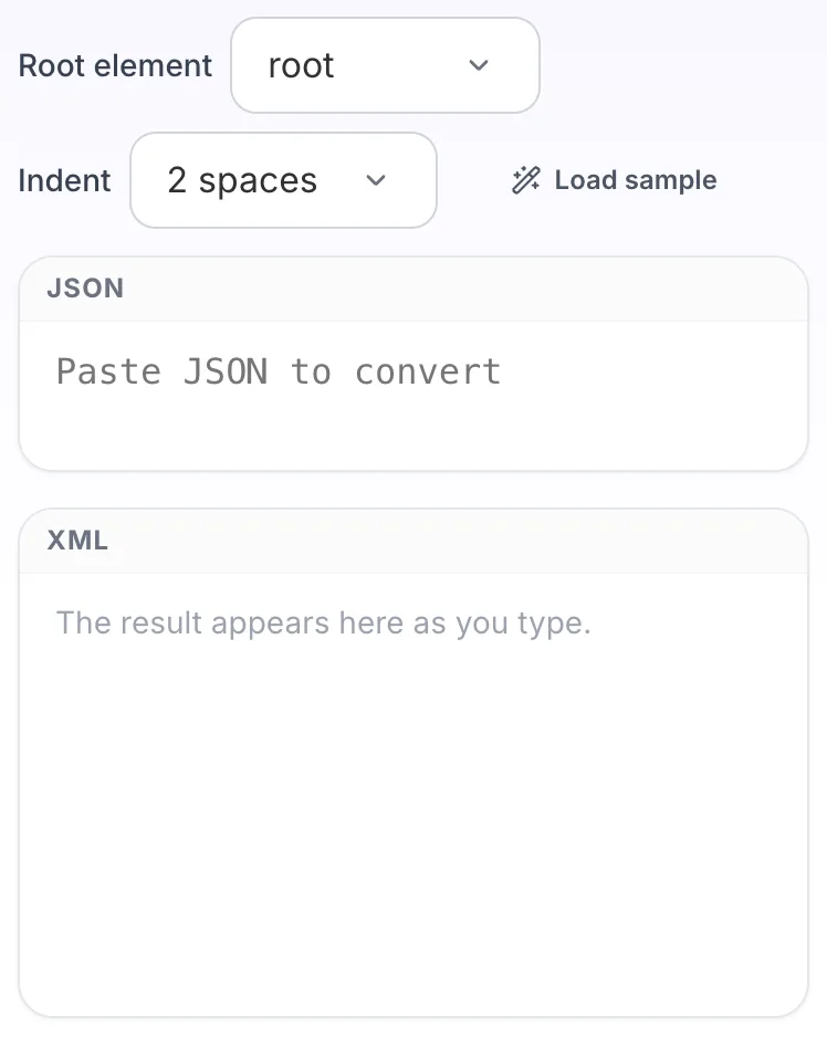 Empty JSON to XML Converter before any input