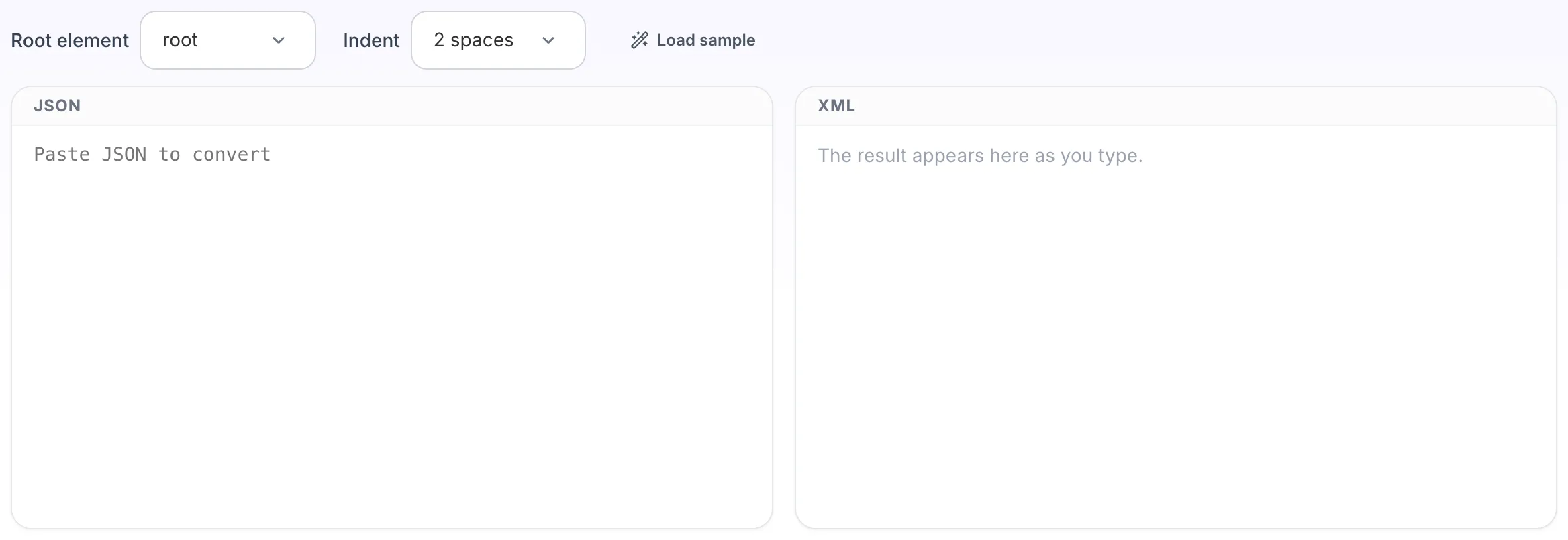 Empty JSON to XML Converter before any input