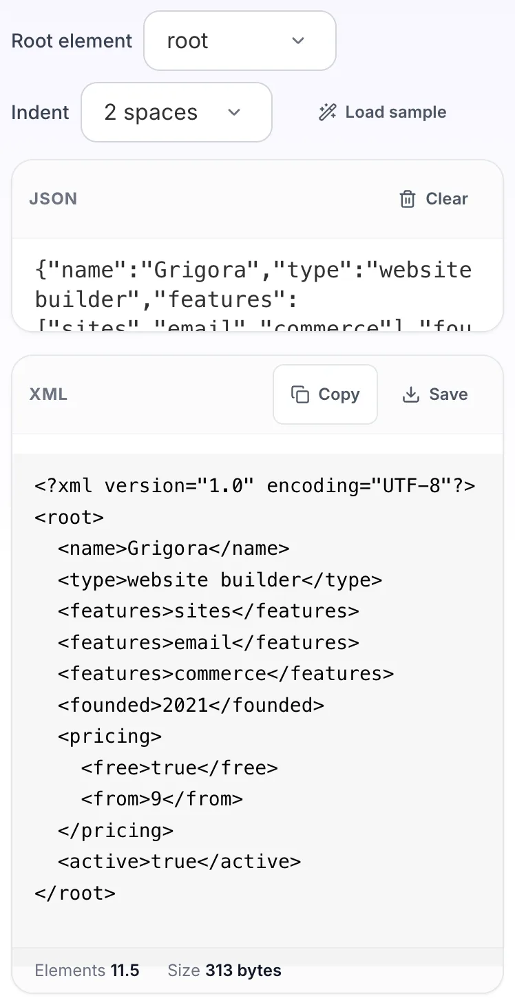 JSON to XML Converter with input in place