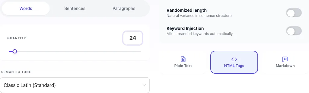 Lorem Ipsum Generator with input filled in