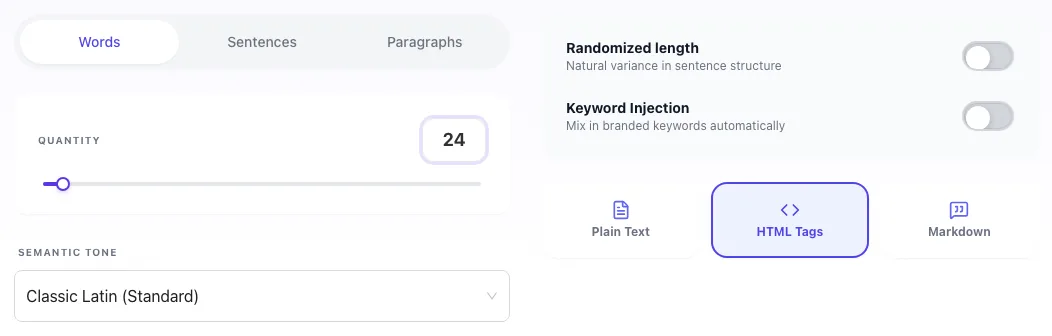 Lorem Ipsum Generator showing its result