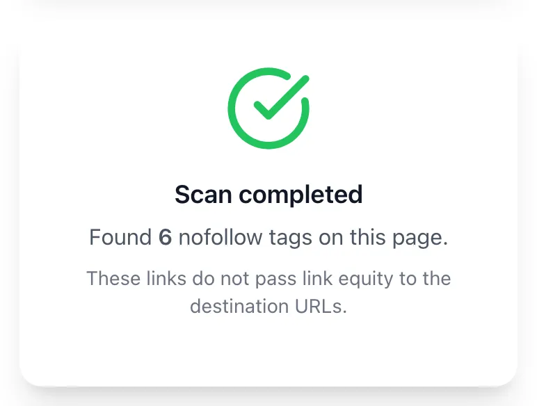 Nofollow Tag Checker showing its result