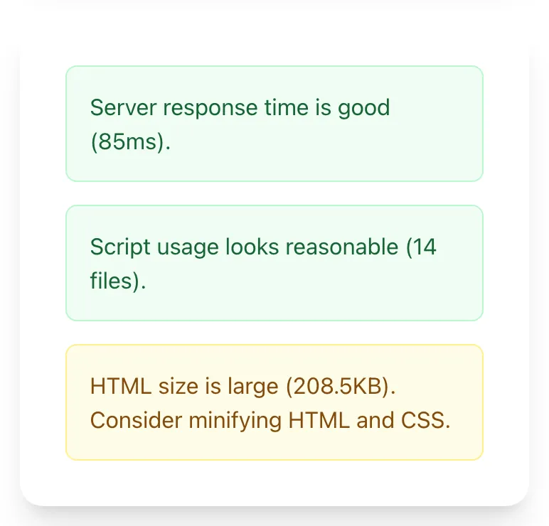Page Performance Checker Lite showing its result